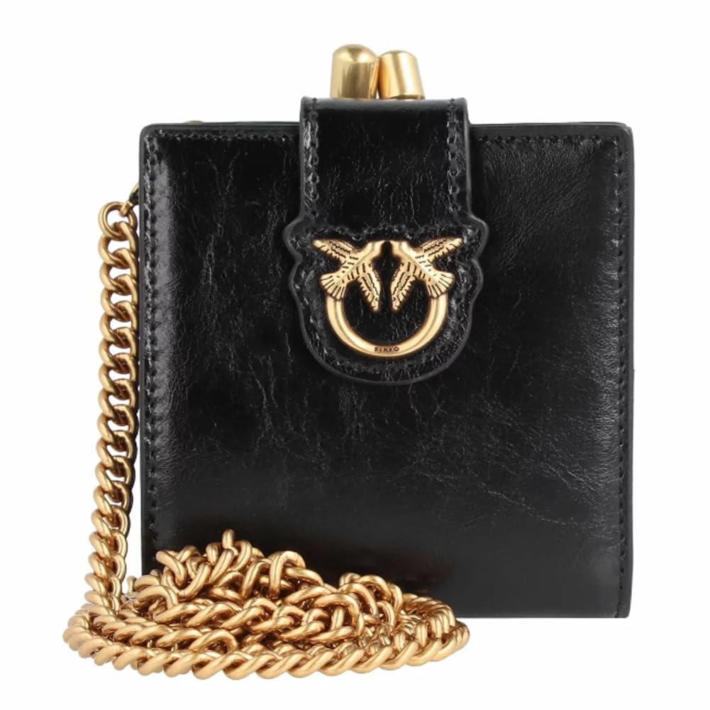 PINKO COMPACT WALLET VITELLO SHINY VINTAGE Nero BLACK Z99Q